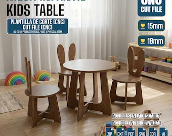 Rabbit Chair Table Set Plans | Montessori Kids Furniture | Toddler Activity Desk | CNC Router DXF SVG | Reading & Art Play Set File