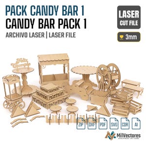 Kit Candy bar Furniture Pack 1- file Vector for Laser, svg, laser - file Vector, laser cut design, guía de armado, laser cut file