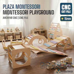 Planos de juego de escalada Montessori: Cubo, Triángulo, arco y rampa de tobogán - Gimnasio infantil interior - archivos digitales, dxf, pdf