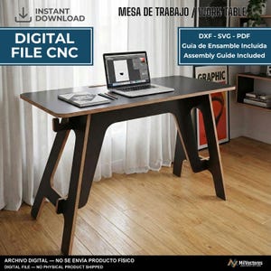 Stecktisch | Schreibtisch | Arbeitstisch | Bürotisch | Schreibtischplan für Zuhause | DXF-Laserschnitt MDF | CNC-Digitaldatei