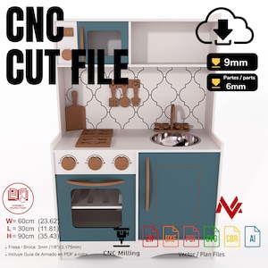 Cocinita vector router CNC, children's kitchen toy, montessori play furniture, cnc kitchen toy, wooden play kitchen kids play kitchen