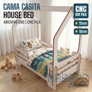 Archivos de corte CNC, Cama de madera contrachapada, Cama infantil, kids bed, montessori bed plan, digital bed files dxf