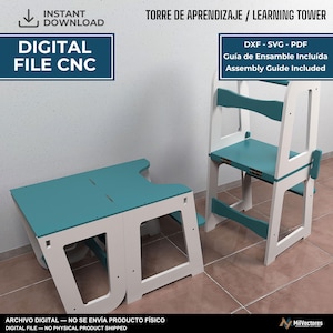 Montessori Learning Tower Plans | Transformable Kitchen Stool & Desk | Kids Helper Tower | CNC Router DXF SVG | 2-in-1 Learning Table File