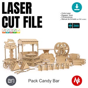 Pacote de vetores de corte a laser de barra de chocolate - arquivos dxf, svg, cdr, pdf, inclui guia de montagem - madeira de 3 mm e MDF aniversário