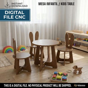 Rabbit Chair Table Set Plans | Montessori Kids Furniture | Toddler Activity Desk | CNC Router DXF SVG | Reading & Art Play Set File