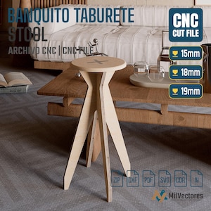 Taburete de madera  - Diseño Flat pack - CNC - Archivos DXF, Archivo cnc, plywood round stool plans, dxf files