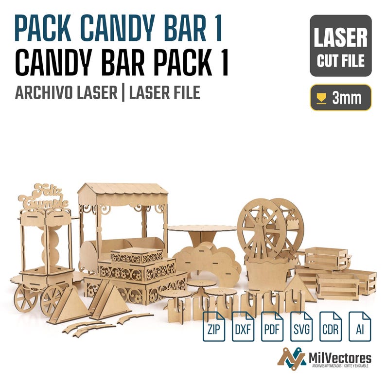 Candy Bar Furniture Kit | Party Decor Event Pack | Laser Cut File DXF SVG | 3mm 4mm 5mm 6mm MDF | Professional Vector Design for Laser Cut image 4