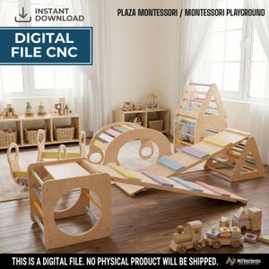 Plan de jeu d'escalade Montessori : Cube, Triangle, Arche et Rampe de Toboggan - Salle de jeux intérieure pour enfants - Fichiers numériques, dxf, pdf