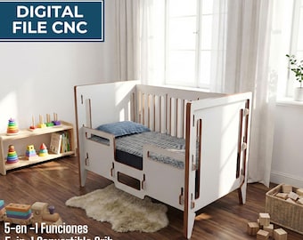 Archivos de corte para CNC, Cuna Multifuncional, 5 en 1, Cuna, Cama transición, Cama, Sillón, Escritorio, dxf, pdf, file cnc