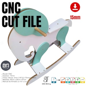 Archivo CNC DXF  Elefante Mecedor de Madera  Juguete  wooden rocking elephant, slot together toy, vector design for router, digital file