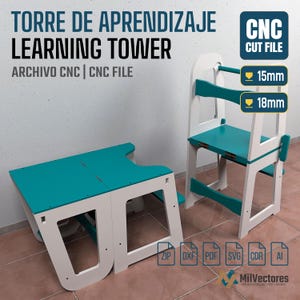 Montessori Learning Tower Plans | Transformable Kitchen Stool & Desk | Kids Helper Tower | CNC Router DXF SVG | 2-in-1 Learning Table File