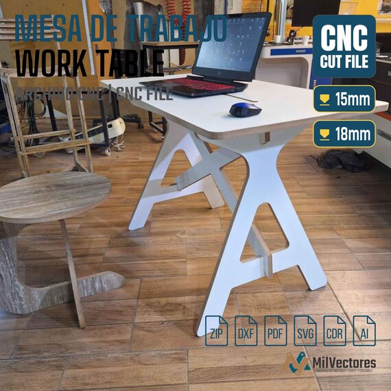 Escritorio | Mesa de Trabajo plan | home desk | CNC Router File | Vector DXF pdf svg | CNC Plans | Instant Download  | mesa encastrable