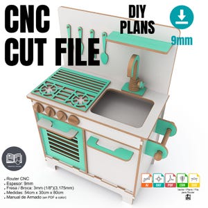 Kuchnia dla dzieci, zabawka dla dzieci, plik DXF dla routera CNC, MDF 9 mm, 5 formatów i kolorowa instrukcja PDF, plik cyfrowy