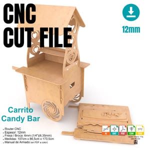 キャンディ バー カート CNC、ケーキ、ベビー シャワー、イベント、パーティー用の SVG。 CNC 切断および折りたたみカート DXF ファイル用の DIY デジタル ベクトル