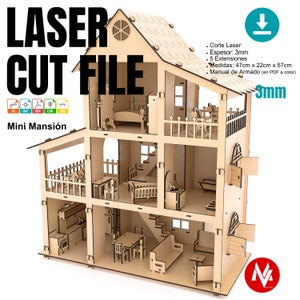 Domek dla lalek wycinany laserowo dla planów cyfrowych, PDF, maszyna, Digital Vector Glowforge Laser CNC Cut SVG DXF