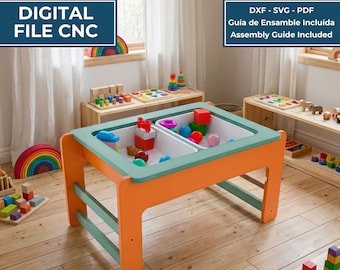 Tavolo sensoriale Montessori | Tavolo di esplorazione per bambini | Attività sensoriale per bambini | Mobili Montessori CNC | File CNC DXF SVG