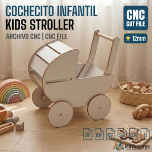 Cochecito de Bebé Andador Custom Baby & Toddler Toy, Wooden Doll Pram, Montessori Play Cart file cnc, dxf planes