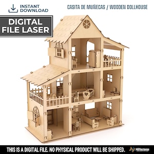 dollhouse laser cut for digital plans, pdf, machine, Digital Vector Glowforge Laser CNC Cut svg dxf