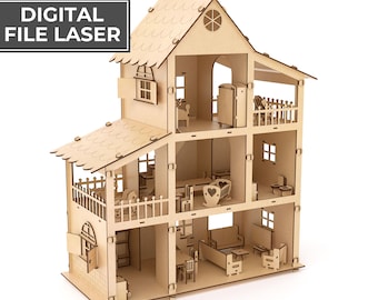 dollhouse laser cut for digital plans, pdf, machine, Digital Vector Glowforge Laser CNC Cut svg dxf