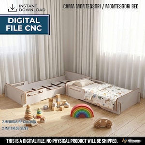 Montessori Floor Bed Plans | 2 Mattress Sizes | Toddler Bed DXF SVG | Router CNC Design | Plywood Kids Furniture | Digital Download