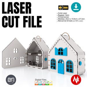Modello di taglio laser per casetta educativa File SVG Casa in legno 3mm Giocattolo educativo Glowforge File bundle SVG File vettoriale DXF