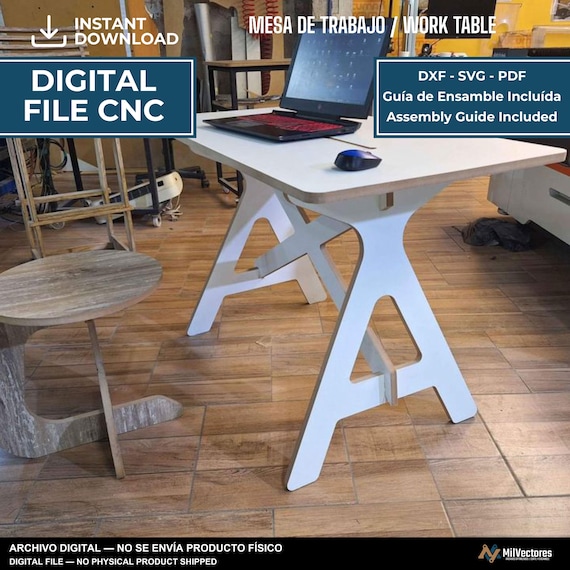 Escritorio | Mesa de Trabajo plan | home desk | CNC Router File | Vector DXF pdf svg | CNC Plans | Instant Download  | mesa encastrable