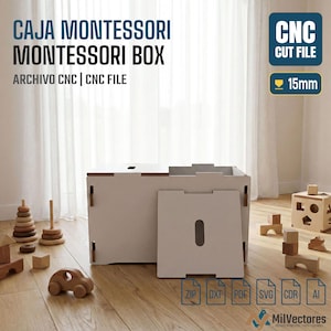 Montessori-leksakslåda | Böcker, rockar | CNC-fil | Digitala ritningar | PDF, DXF | Barnmöbler | Organisatör