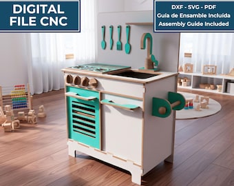 Kompakt lekkök | Lågprofildesign | CNC-köksplaner för barn | DXF scg pdf-fil