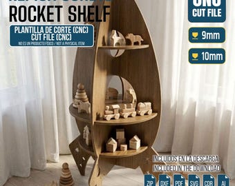 Rocket Shelf CNC Plans | Montessori Kids Wall Decor | Space Theme Nursery Furniture | Digital Download DXF SVG | Rocket Ship Shelf File