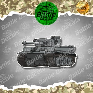 May include: A black and white illustration of a German Tiger tank with the number 223 on the side. The tank is facing the left side of the image. The tank is on a gray background with a camouflage pattern.