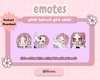 Kawaii Pink haired chibi girl emote for Twitch | Youtube | Discord (INSTANT DOWNLOAD)