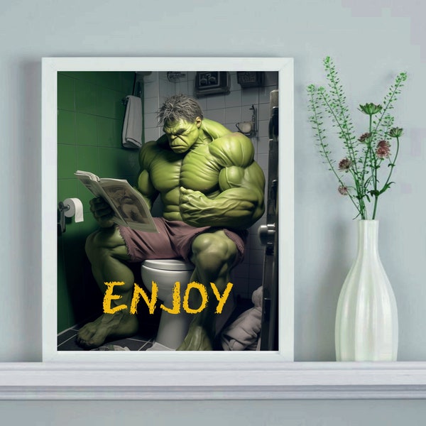 Hulk, Marvel, Poster creativi, Poster e stampe divertenti, Arte del bagno, Arte della parete della toilette, Poster umoristico, Supereroe, Umorismo della toilette, Poster Enjoy