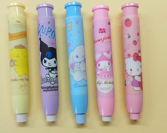 Gomma stile penna carina Sanrio, cartone animato Kawaii creativo, gomma retrattile, gomma portatile, ricariche tipo stick push, amanti Sanrio