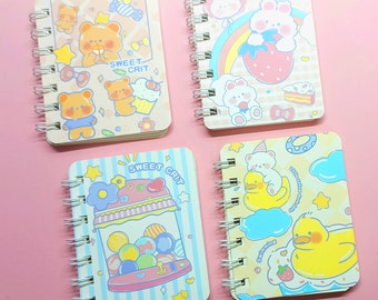 Cute Spiral, Pocket Notebook, A6 Size Lined ,Paper Kawaii ,Ruled Journals, Adorable kitty, Pattern Back to School ,Girls Gift