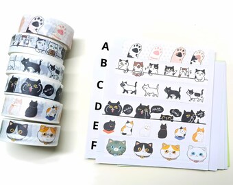 Strolling Cats Washi Tape, Kitty Doodle Washi, Cat Washi, Gift Wrapping Tape, Crafting Tape, whasi kawaii, Japanese Washi Tape, cat planner