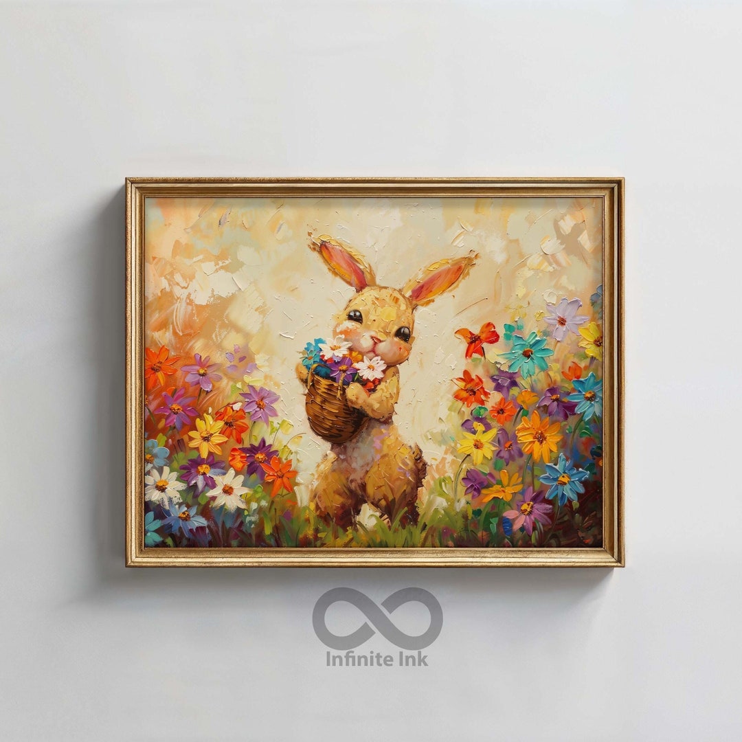 Easter Bunny Printable - Spring Wall Art, Floral Easter Decor, Seasonal ...