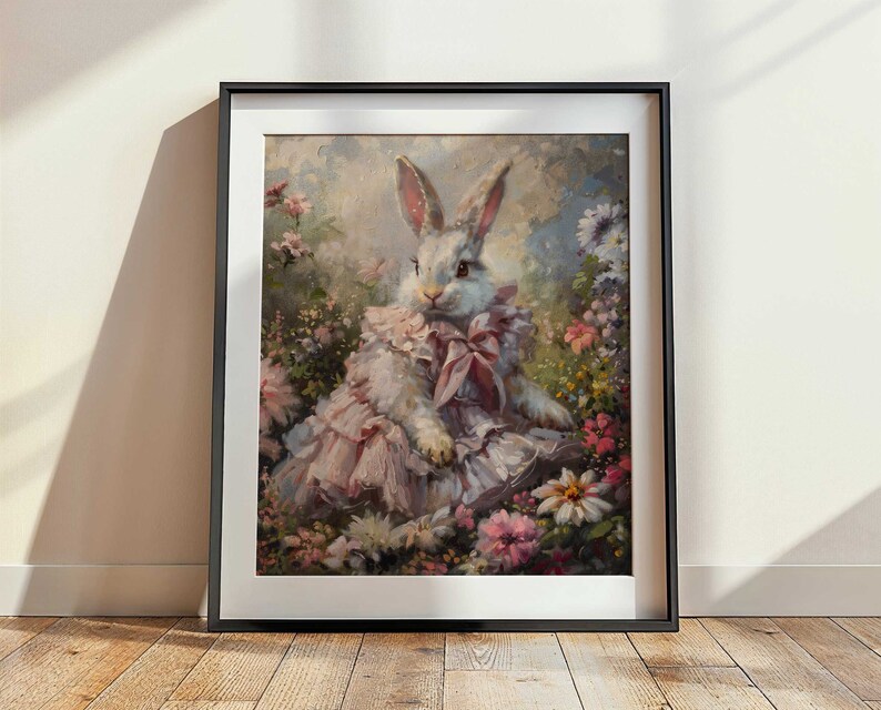 Easter Printable Art, Spring Garden Bunny Rabbit, Floral Easter Decor ...
