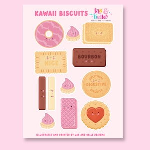 Kawaii Biscuit Sticker Sheet – Cute Waterproof Vinyl Stickers | Bakery Snack Stickers for Journaling, Scrapbooking, Laptops & Gifts
