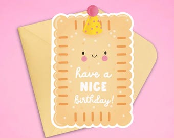 Belle carte d'anniversaire en biscuit - jolie carte de jeu de mots découpée, carte d'anniversaire kawaii, carte de voeux drôle sur le thème de la nourriture