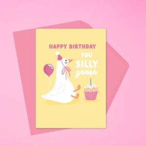 Tarjeta de cumpleaños con un ganso tonto rosa: linda y divertida tarjeta de felicitación con un juego de palabras con un ganso, tarjeta de cumpleaños divertida para amigos, lindo regalo de cumpleaños con un animal