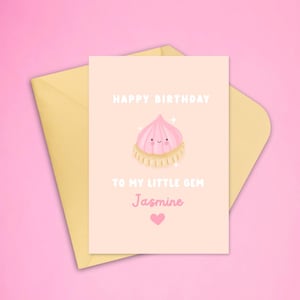 Biglietto di compleanno personalizzato per bambini e persone care / Biglietto di biscotti kawaii / Regalo di compleanno con nome personalizzato / Biglietto Little Gem Pastel