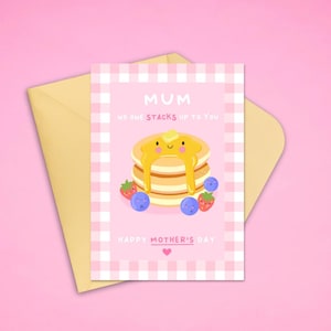 Biglietto di auguri per la festa della mamma con pancake kawaii carino – Nessuno è all'altezza di te – Biglietto di auguri divertente per la mamma – Biglietto con gioco di parole sul cibo – Biglietto di auguri per la colazione carino