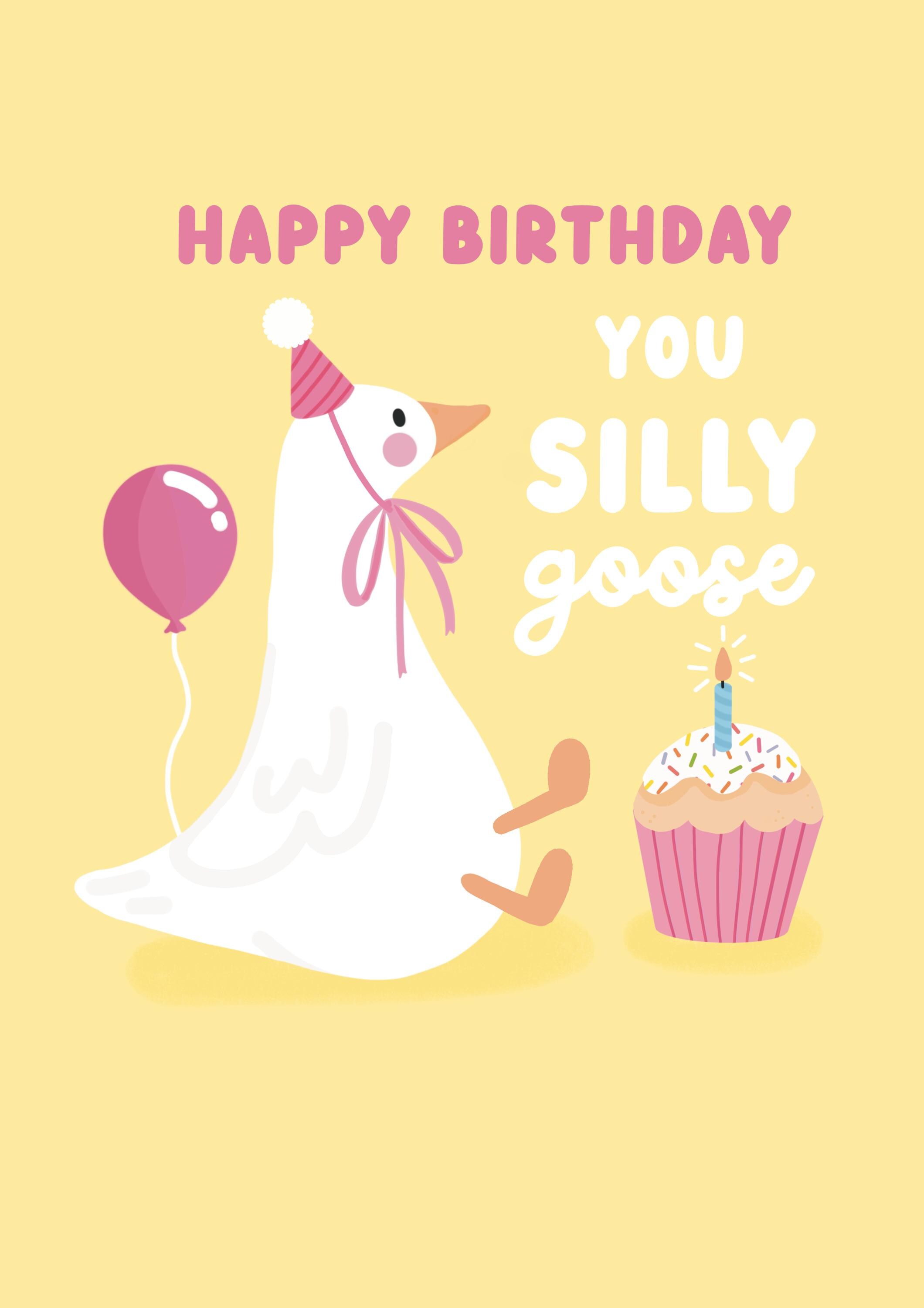 Pink Silly Goose Birthday Card – Cute & Funny Goose Pun Greeting Card ...