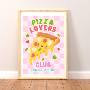 Cute Pizza Lovers Club Poster | Kawaii Food Wall Art | A4 or A5 Print | Cheesy Slice Art | Fun Kitchen Decor | Italian Food Print