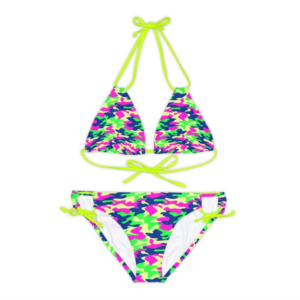 Neon Barbie Jungle Camo Bikini vibrant cute summer gift for pretty fit girl graduation or birthday celebration fun at pool, beach, cruise