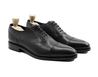 Dress Shoes Mens Goodyear Welted Oxfords Bespoke Handmade Black Captoe Calf Leather Make to order Leather Shoes Mens