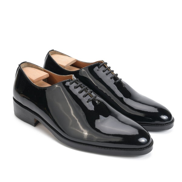 Men's Handmade Wholecut Oxford Patent Genuine Calf Leather Shoes