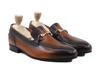 Horsebit Loafers Handmade Vintage Brown Calf Leather Shoes Mens Dress Shoes