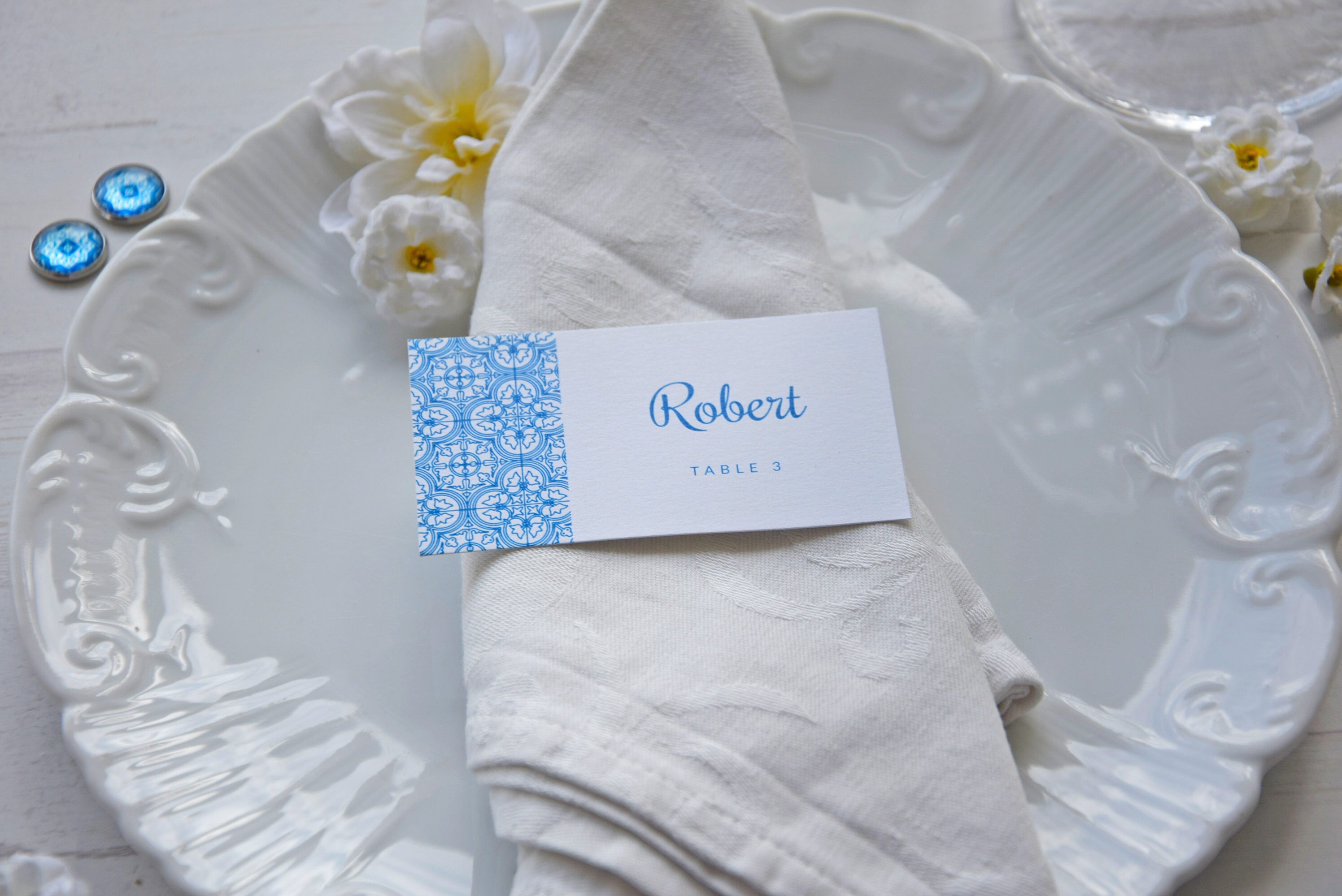 Blue Tile Place Card Template, Instant Download Seat Card, Portuguese ...