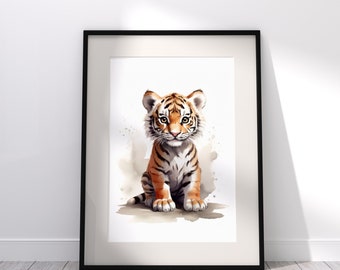 Stampa artistica di un cucciolo di tigre, arte di animali carini, download digitale di decorazioni per la cameretta dei bambini, regalo per la casa, decorazioni murali per la cameretta dei bambini, stampa murale di un cucciolo di tigre
